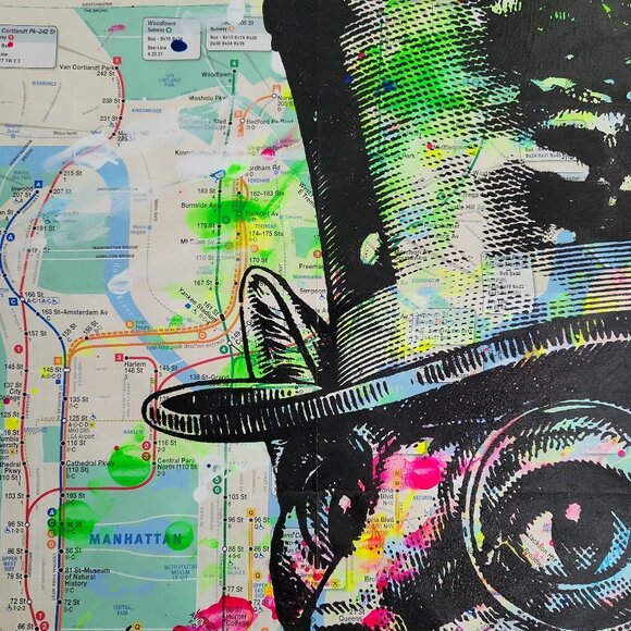 Aristocat in the City Hand-painted Acrylic CAT Artwork on a NYC Subway Map - Picture 5 of 6